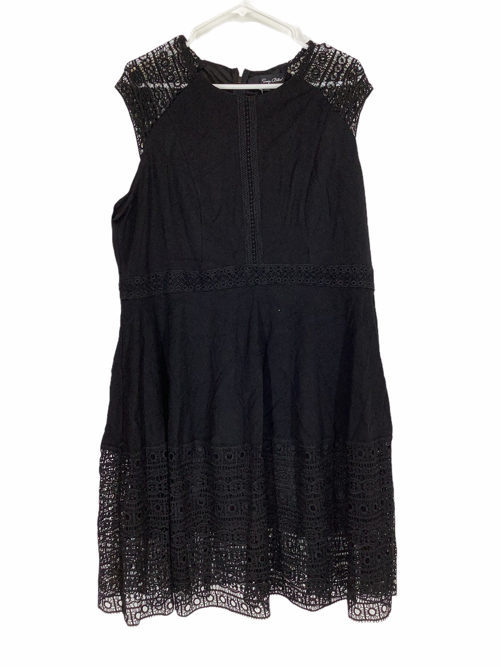 NWT Sonja Betro Black Crochet Lace Mini Dress 2X